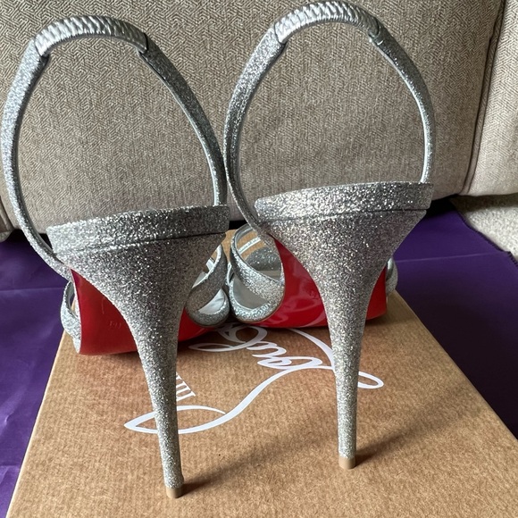 Christian Louboutin Emilie 100 Slingback Sandals Heels Shoes Silver Glitter 36.5 - Picture 16 of 16